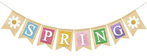 VILIFEVER Burlap Spring Banner Spring Party Decorations for Mantle Fireplace, Welcome Seasonal Bunting Banner Garland Easter Indoor Outdoor Home Classroom Decorations