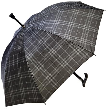 Regenschirm Stützschirm Gehstock Gehhilfe mit Fritzgriff & Gummipuffer (karoschwarzgrau)