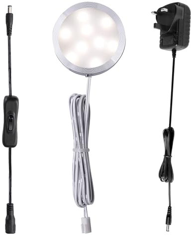AIBOO 12V LED Kitchen Under Cabinet Lighting Plug in, with Manual Switch, Single LED Puck Light for Under Cupboard Wardrobe Cabinet Closet Kitchen, 12Vdc Low Voltage Display Light, Nature White