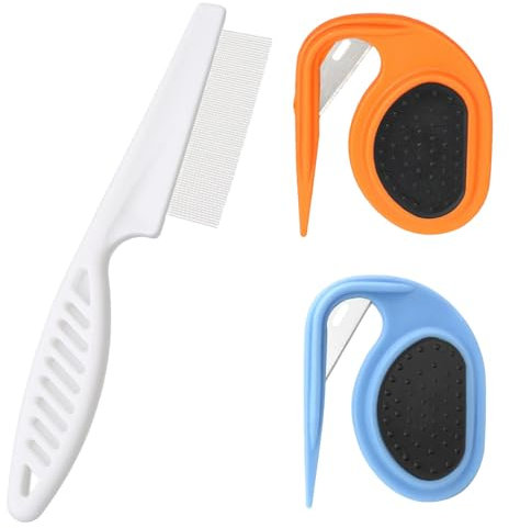 3 Stück Entfilzungsmesser Katze, Flohkamm mit Stahlklinges, Flohkamm für Hunde & Katzen zum Entfernen von verfilzten und losen Haaren