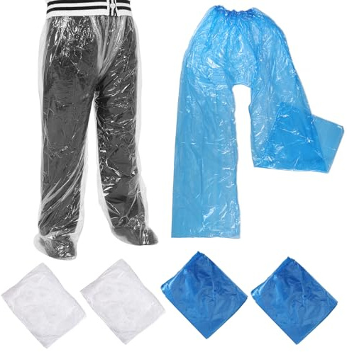 Styquenzer 4 PCS Disposable Rain Pants with Shoe Cover, Adult Boot Covers Rainpants for Men and Women Outdoor(Blue+White)