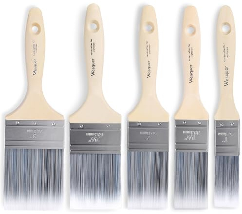 Wesquer 5 Piece Paint Brush Set (1″ 1.5″ 2″ 2.5″ 3″) High Density Synthetic Bristle Brushes for Wall Wood Furniture Fence Painting with Latex Oil Water Gloss Paint