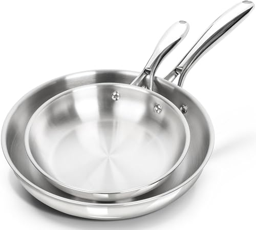 MICHELANGELO Stainless Steel Frying Pan Set 20cm 26cm, Triply Base, Induction