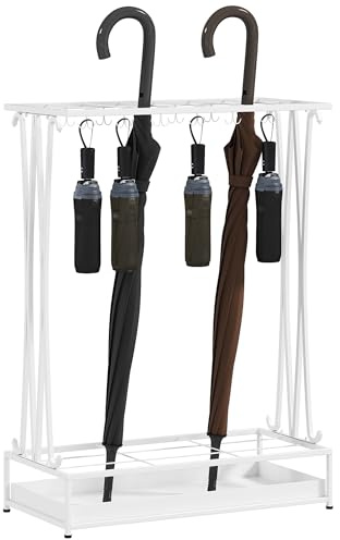 HOMCOM Portaombrelli Moderno Portaombrelli rettangolare in acciaio con 24 ganci 21 spazi e vassoio raccogli gocce rimovibile Portaombrelli per ingresso sala ufficio 50x24x68 cm Bianco