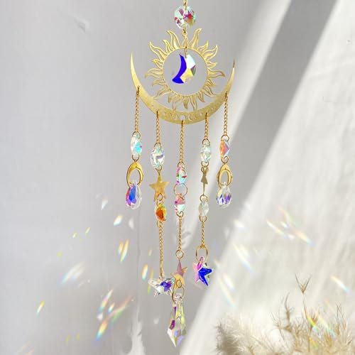 Hshenjhu Atrapasoles Cristal, Prisma Cristal Colgante, Arcoiris Crystal Suncatcher, Elemento Colgante de Luna, Feng Shui Decoracion para Colgar en Ventanas, Casa, Jardín, Fiesta, Boda