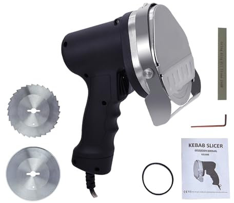 Hocomay Electric Kebab Slicer with Disc Blade and Gear Blade, 80W Electric Barbecue Meat Slicer with 0-8mm Thickness Adjustment, Blade Width10cm, Handheld Meat Cutting Machine for Restaurants