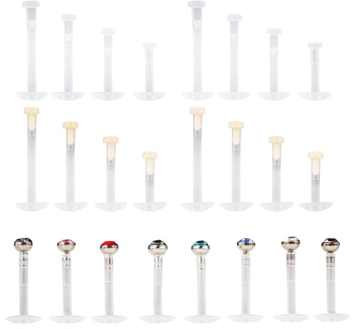 24Pcs Piercing Labret Levre Bouche en Plastique Bioflex Transparent pour Nez, Medusa, Madonna, Tragus, Helix, Oreille, Barres Tige 6mm 8mm 10mm 12mm 16G, piercing transparent Hypoallergénique