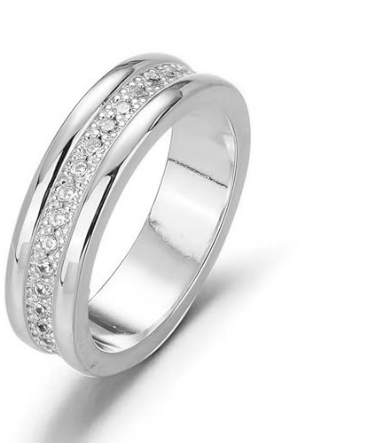 Anillo moderno para mujer, 6 mm de ancho, circonitas, color dorado o plateado, tallas 5-10, elegante joya para el día a día, compromiso, boda o regalo, 10, Cobre Circonia cúbica, Circonita cúbica