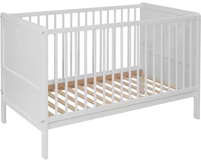 Baby Happy Bliss Nelly Lettino per bambini 120x60 cm in legno di faggio – Rete regolabile – 3 sbarre removibili – EN 716 (Bianco)
