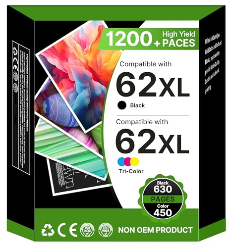 62XL Druckerpatronen 62 Schwarz und Farbe Multipack Patronen Kompatibel Ersatz für HP 62XL Tintenpatrone für HP Envy 5540 5545 5548 5640 5646 7640 5544 OfficeJet 5740 5742 5744 200 250 (2er-Pack)