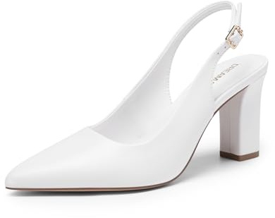 DREAM PAIRS Escarpins Femme Slingback Pointu,Size 38,Blanc