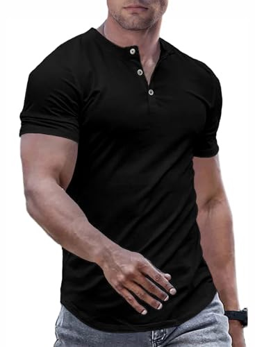 JMIERR Mens T Shirt Golf Henley Shirts Crewneck Longline Gym Workout Athletic Top Tees with Button