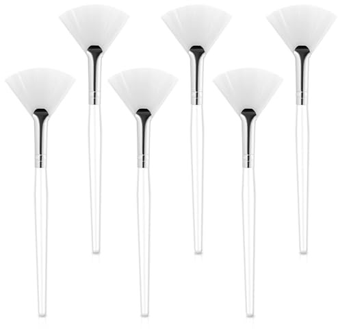 LEOUEANR Ensemble de 6 pinceaux pour le visage, pinceau éventail cosmétique et applicateur de masque facial avec manche en plastique pour boue, crème (blanc)
