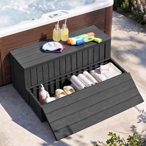 93 cm badtunna med förvaring, 353 kg lastkapacitet kraftiga utomhusspa-steg med icke-skruvfästanordning, halkfria universella badtunna trappor för spa, pool, uteplats, husbil, veranda och inomhusbruk