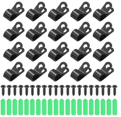 QUARKZMAN 20Pcs Morsetti Per Filo Da Recinzione 10mm (3/8), Clip Di Montaggio Per Recinzioni Agricole Tipo R Con Viti E Tubi Di Espansione Per Fissare Fili Saldati A Recinzioni