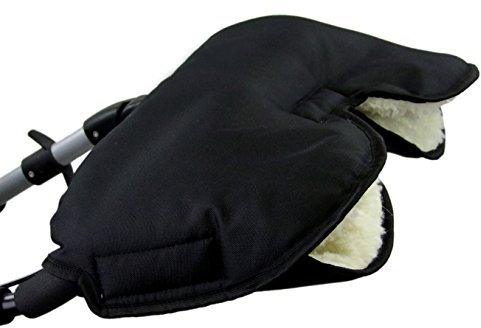 BAMBINIWELT Handmuff mit Lammwolle – warmer Handwärmer für Kinderwagen, Buggy & Radanhänger – wasserfest, winddicht & waschbar – für Winterspaziergänge Farbe: Schwarz