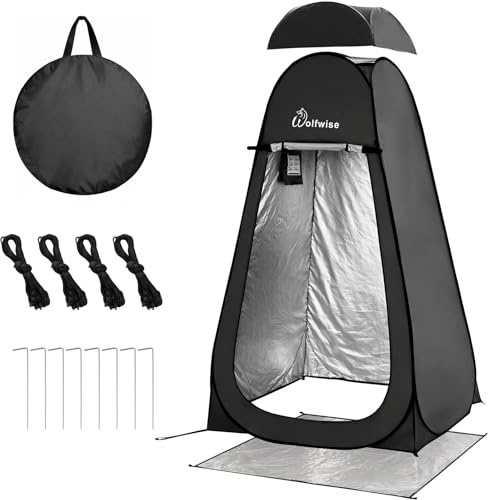 Wolfwise Pop Up Changing Tent for Beach, Camping Portable Shower Tents, Outdoor Privacy Bathroom, Change Dressing Clothes Tent Pop Up Instant for Camp, Toilet, 6.2ft/6.6ft/6.9ft High, Black