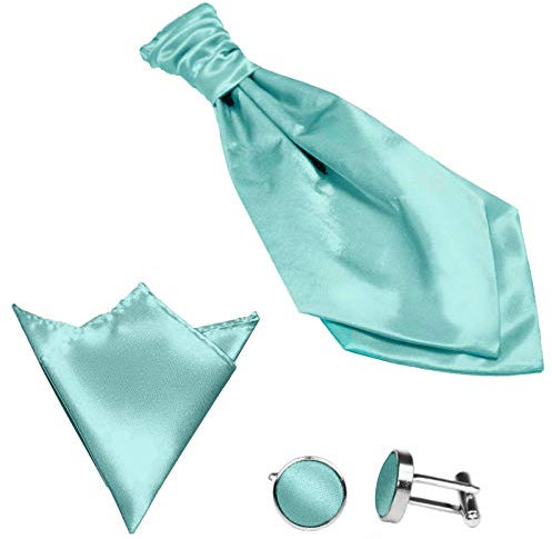 GASSANI (3er-Set Plastron Krawatten-Schal Breit, Mint-Grüne Hochzeitskrawatte Gebunden Einstecktuch Manschettenknöpfe, Z. Hochzeitsweste Frack