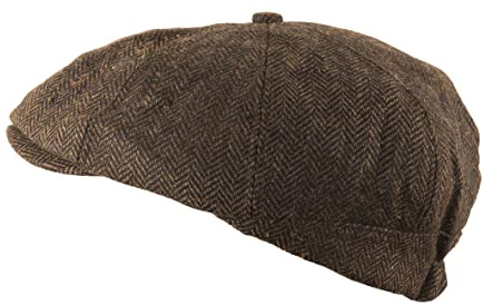 Heritage Traditions Wool Mix Duck Bill Cap Hat – Tweed Flat Caps for Men UK Style – Adjustable One Size Newsboy Caps for Men, Mens Caps UK Flat Design Brown Herringbone