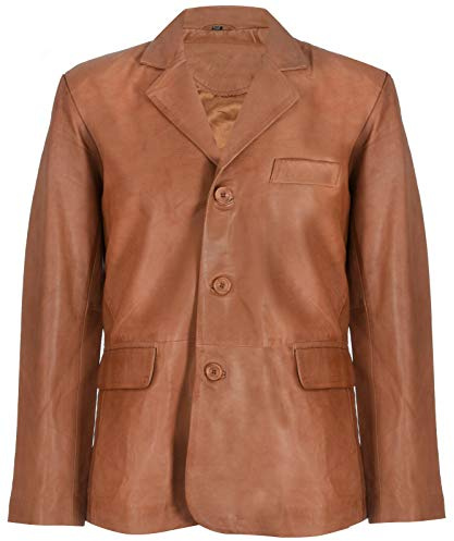 Infinity Leather Blazer in Vera Abbronzatura Pelle da Uomo Cappotto da Giacca Vintage Sartoriale Italiano 4XL