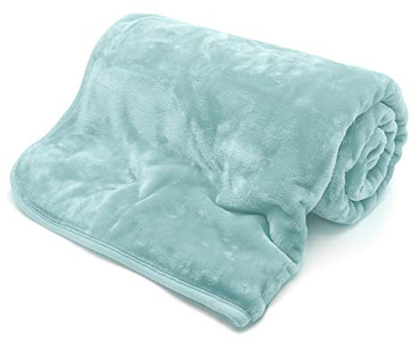 DL Faux Fur Mink Throw Over Sofa For Bed Fleece Flannel Blanket King Size Warm 200 x 240 cm, Duck Egg