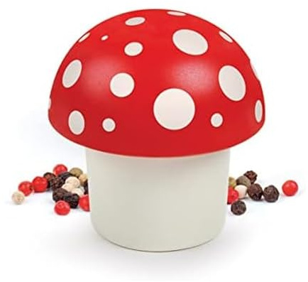 Genuine Fred Merry Mushroom Herb Grinder, 3 Inch Manual Grinder for Herbs and Spices, Durable Handheld Kitchen Tool, Fun Red and White Design