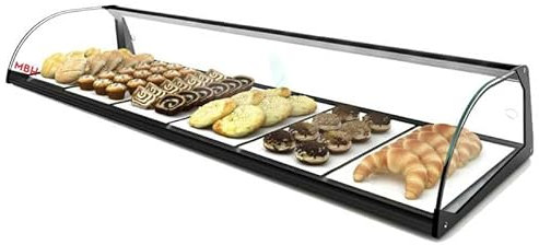 MBH - Neutrale Präsentationsvitrine aus gebogenem Glas, 84 cm für das Gastgewerbe. Neutrale Tischvitrine für Bar und Restaurant. Ohne LED.