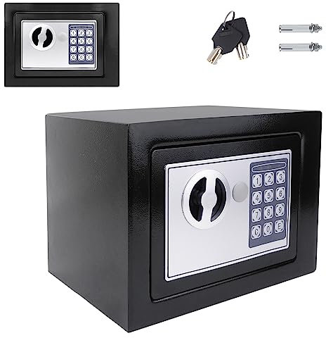 4.6L Stahltresor, Sicherheit Haus Büro Geld Bargeld Sicherheit, Minitresor mit 2 Schlüsseln, Abschließbare Tresorbox, Schwarzer Digitaler Tresor, 23 x 17 x 17 cm