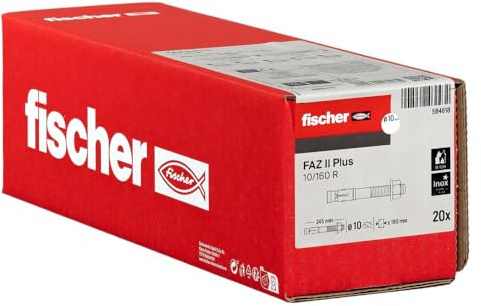 fischer Anclaje de perno FAZ II Plus 10/160 R, anclaje de acero inoxidable de alta capacidad de carga, pernos de anclaje para sujetadores de cargas pesadas y estructuras de acero, aprobación sísmica y