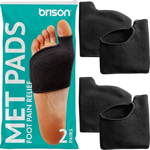 Brison Podiatrist-Designed Metatarsal Pads for Pain Relief Women Men - Ball of Foot Cushions Gel Sleeves Metatarsalgia Morton’s Neuroma - 2 Pairs (Black, Large)