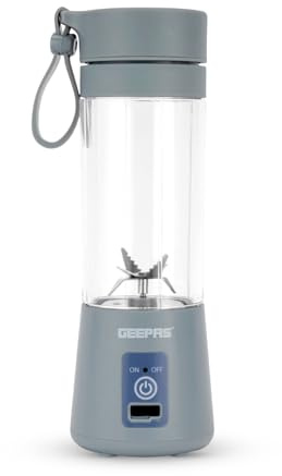 GEEPAS Portable Blender | Electric Cordless Mini Blender for Smoothies Shakes Fruits Food Travel Gym Office | Compact USB Rechargeable Six Blade Ice Crush Personal Blender | 1 Year Warranty 330ML Grey