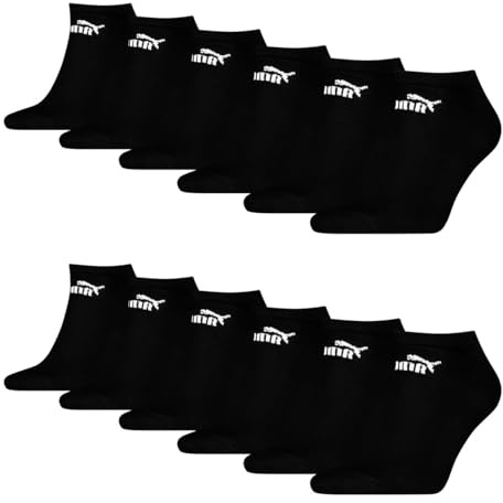 PUMA Unisex Sneaker Socken knöchelhoch für Damen Herren 12er Pack, Farbe:Black, Socken & Strümpfe:35-38