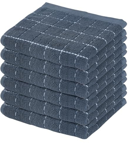 Mordimy - Paquete de 6 paños de cocina de tela de toalla, 100 % algodón, a cuadros, ultrasuaves y absorbentes, trapos perfectos para la cocina, secado rápido para lavar platos, 12 x 12 pulgadas, gris
