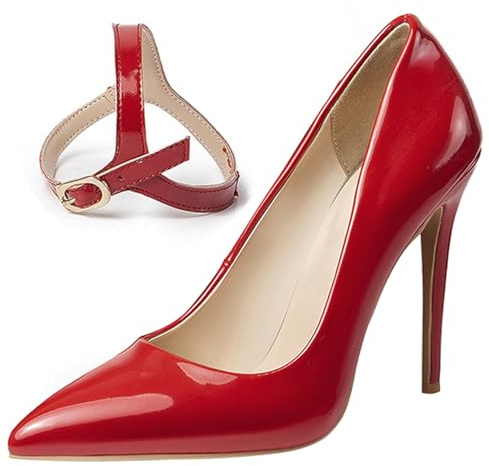 Décolleté a Spillo da Donna Appuntito Tacco Alto Scarpe Fibbia Moda Scarpe da Sera D22539Ou Rosso Numero 48 EU/50Cn