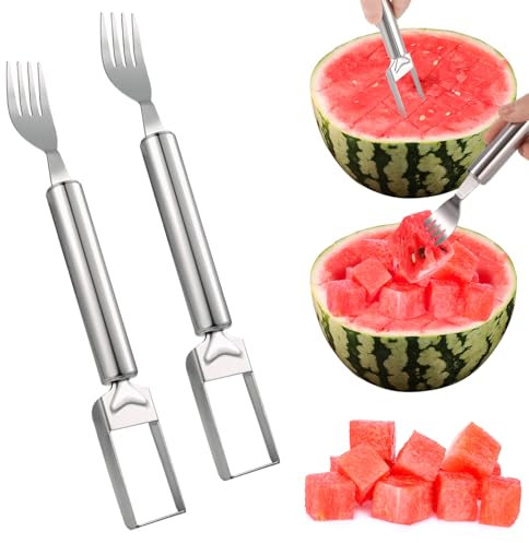 Lot de 2pcs coupe-pastèques en acier inoxydable 24 x 3,5 x 2 cm 2 en 1 coupe-fruits à double tête trancheuse à pastèque coupe-melon d'eau pour la cuisine la maison la famille le camping