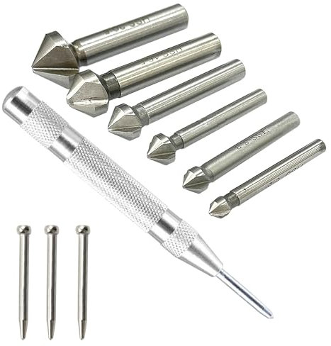BRIOTA 6 Stück Kegelsenker Set, Senker Set, Kegelsenker Satz Metall Hss, mit Titanbeschichtung Versenkbohrer, Mitte Ansturm und Lochnadel, für Bohrung (Silber)