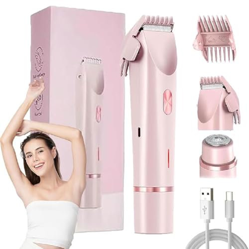 Komfortabler elektrischer 2-in-1-Damenrasierer, Schmerzfreier Damen-Bikini-Trimmer, Intimrasierer für Frauen, Glatt Rasierer, Wasserdicht Kabelloser Nass- und Trocken-Elektrorasierer für Frauen
