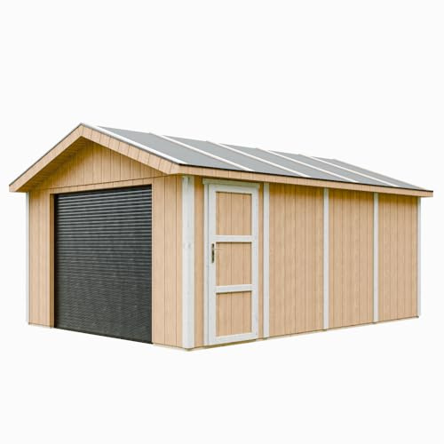 Garage di qualità premium 17 m²- L378xL530 cm- garage per auto, moto, biciclette e macchine da giardinaggio - Costruzione con pannelli LP Smartside - Capannone da giardino Timbela M991B-HARVEST HONEY