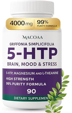 5-HTP Supplement, 4000mg High Strength, 99% Purity 5HTP Griffonia Seed Extract Complex with Magnesium Bisglycinate and L-Theanine, Sleep and Mood Support, 90 Capsules | 3 Month Supply