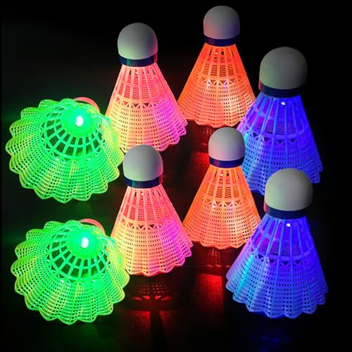 SGZIOO Juego de 6 Volantes LED de Bádminton, Cuatro Colores Bádminton Luminosas de Nailon, LED Bádminton Multicolor Brillo para Actividades Deportivas en Interiores, Exteriores y Nocturnas