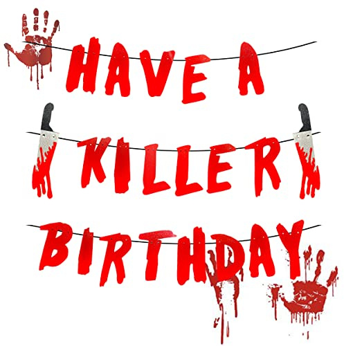 Bannière « Have a Killer Birthday » – Guirlande Halloween Horreur avec Armes ensanglantées pour Décoration Fête Film d’Horreur, Zombie, Vampire