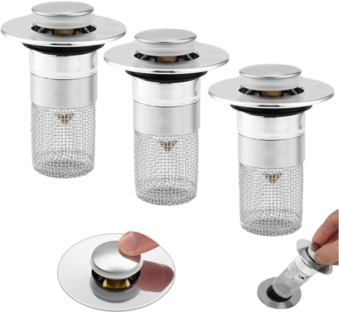 3 Pezzi Tappo Lavandino Bagno, Tappo Lavandino Cucina(34-40 mm), Tappi Lavandino Bagno, Tappo Bidet, Tappo di Scarico, Tappi Bidet Universale Pop Up, adatto per Cucina, Bagno, Lavabo