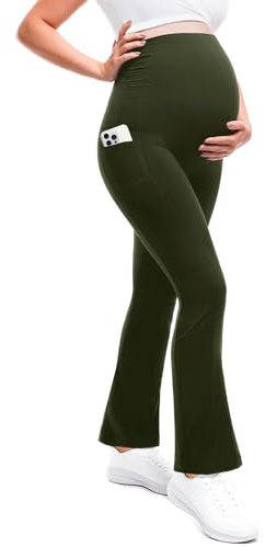 Leafigure Maternity Flare Leggings with Pockets ArmyGreen XL 29