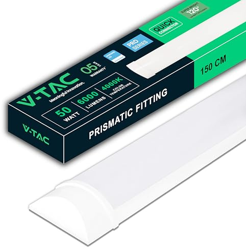 V-TAC Pantalla LED Luminaria 150 CM - 50W - Chip Samsung - Lámpara Rectangular 6000 Lumen IP20 para Pared, Garaje, Tienda - Tubo LED - Plafón Regleta LED Lineal - Luz Blanco Neutro 4000K