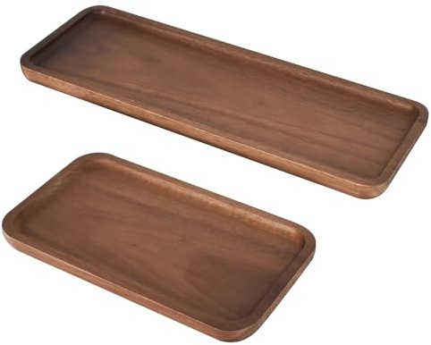 2 Vassoi in Legno,2 Misure (29cm & 19cm) | Vassoio Piccolo Legno per Formaggi, Colazione, Party | Vassoio Decorativo Legno Rustico | Vassoio da Servizio per Antipasti, Snack (Rettangolare)
