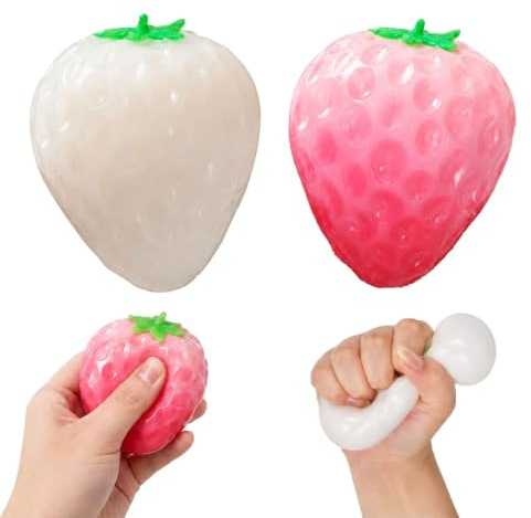 2 PCS Strawberry Squishy, Taba Squishy, Soft Tactile Strawberry for Desk Use, Travel Companion, Party Gifts, Two Pack Sensory Strawberry, Squishy Strawberry for Adults and Professionals