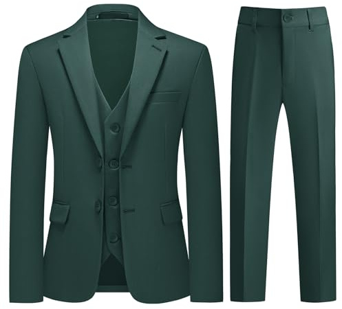 KUDMOL Garçon Costume 3 Pièces Slim Fit Deux Boutons Veste Pantalon Gilet