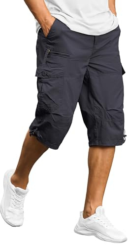 TACVASEN Men's 100% Cotton Casual Military Elastic Capri Cargo Shorts with Multi Pockets, Grey, 36 (3XL)