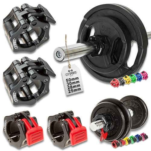 C.P. Sports - Cierre rápido para Mancuernas, 28 mm, práctico Cierre de Mancuernas con una Sola Mano para un Entrenamiento Seguro y Cambio rápido de Discos, Pinza de plástico Resistente, Color Negro