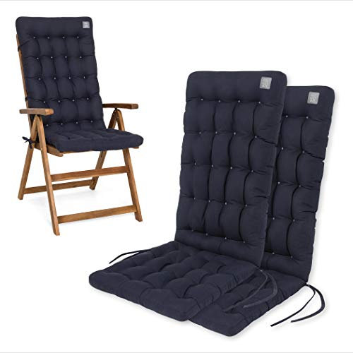 HAVE A SEAT Luxury | Gartenstuhlauflage Hochlehner (2 St.) - Bequeme Sitzauflage - orthopädisch, wetterfest, waschbar bis 95° C, Trockner geeignet - Made in Germany (2er Set - 120x48 cm, Marine-Blau)